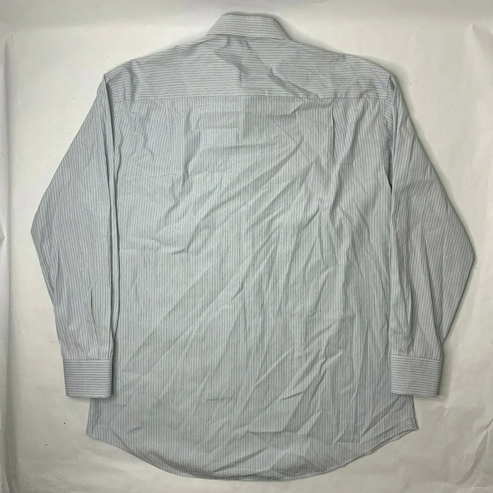 Ermenegildo‎ Zanga Mens 42 16.5 Button Front Shirt Blue Striped Long Sleeve